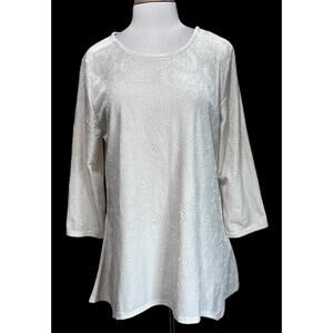 Ruby Rd Women's L Velour Velvet Whimsy Floral Ivory Cream Sharkbite Tunic Top